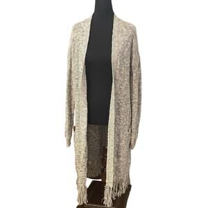 GAP Long Fringe Hem Open Cardigan Gray Heather‎ Knit Sweater Duster Small